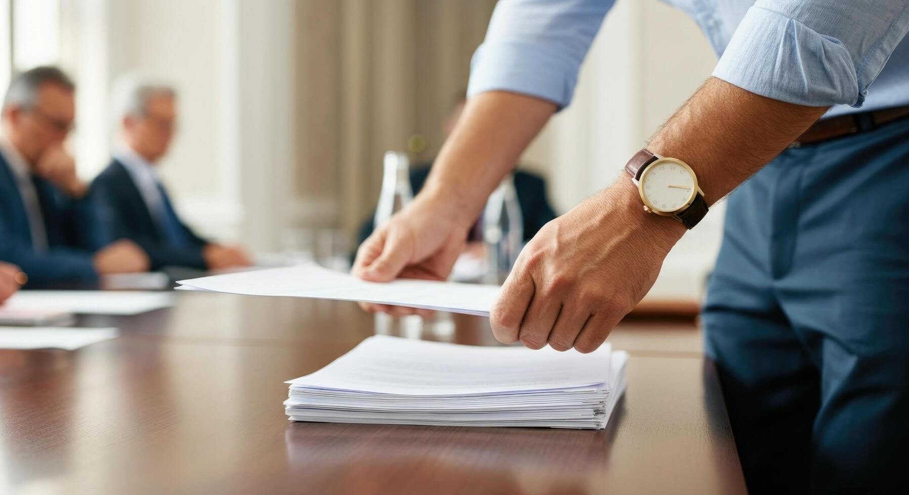 Documents being presented at a meeting table